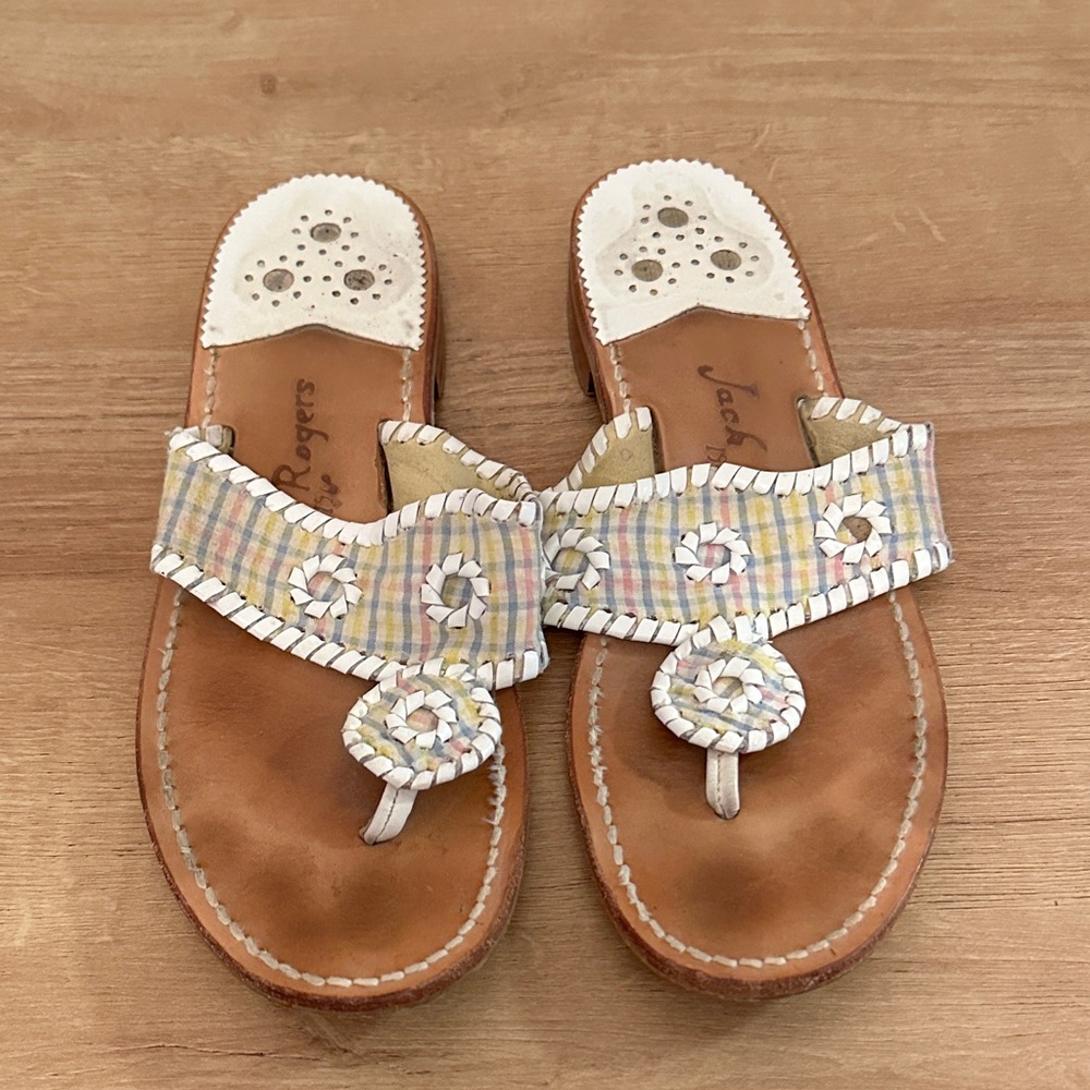 Jack Rogers Multicolor Plaid Sandals with White Trim
